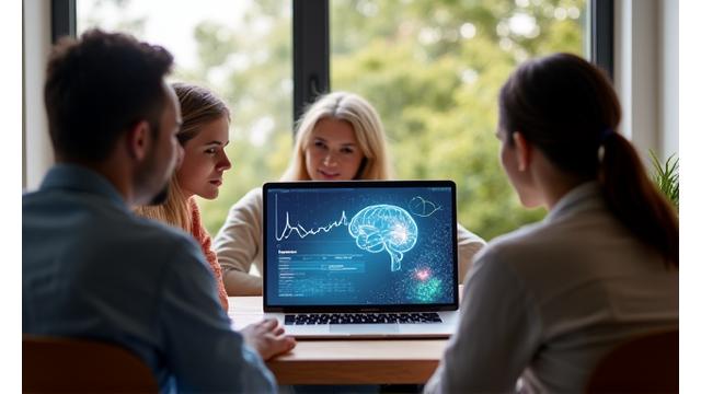 Diverse group of adults engaged in a thoughtful online webinar, with health-related graphics subtly overlaid, indicating active learning and professional guidance.
