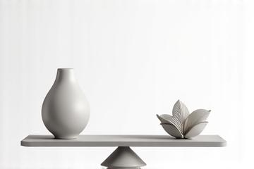 A balanced scale with elements representing work and life, symbolizing healthy work-life balance.