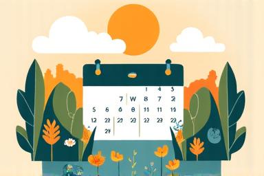 Calendar icon with seasonal Austin elements like wildflowers and lake.
