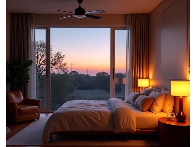 A serene Austin bedroom at twilight with soft lighting, indicating restful sleep.