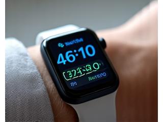 Close up of a smart watch displaying health metrics.